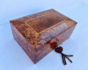 Handmade Thuya Burl Wood Jewelry Box, Moroccan Decorative Storage