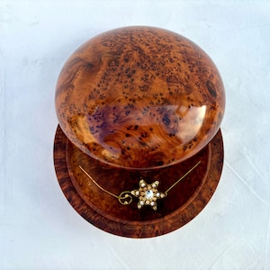 Large Handmade Thuya wood jewelry round Box 9"x9", high quality burl jewelry Box, Moroccan Wooden JEWELRY BOX, Wood Box, Women Jewelry Box