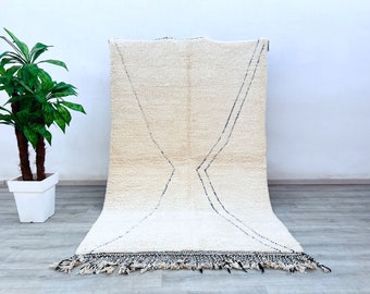 Unik ullmatta 5x8, Fodrad Beni Ourain-matta, Handgjord vintage marockansk matta 5.1 FT x 8.2 FT, mattor för vardagsrum, mattor för sovrum