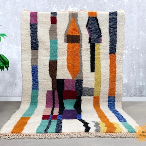Colorful Handmade Moroccan Area Rug - Beni Ourain Wool Rug, Bohemian Floor Decor, Custom Sizes Available, Berber Design, Eco-Friendly