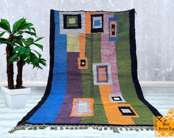 Tappeto marocchino 7x10 piedi, tappeto colorato Beni Ourain, tappeto in lana, tappeto fatto a mano, tappeto Beni Ourain, tappeto in stile marocchino, tappeto personalizzato 6,6 FT x 9,6 FT