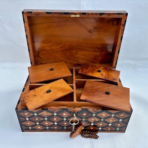 12"×8" Jewelry Box Wood Burl,Handmade Jewelry Box with lock,Moroccan Wooden Jewelry Box,Moroccan Handmade Solid Thuya wood Burl jewellry Box