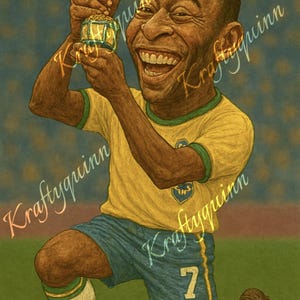Brazils Pele world cup caricature art print download