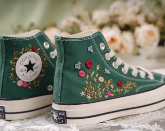 Custom Converse Embroidered Shoes,1970s Converse Chuck Taylor,Converse Custom Small Flower rose embroidery butterfly rose embroidery