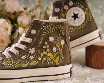 Custom Converse Embroidered Shoes,1970s Converse Chuck Taylor,Converse Custom Small Flower rose embroidery wedding shoes