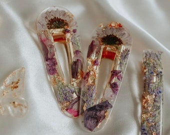 Handmade Resin Hair Clips with real handpicked dried flowers