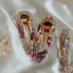 Handmade Resin Hair Clips with real handpicked dried flowers