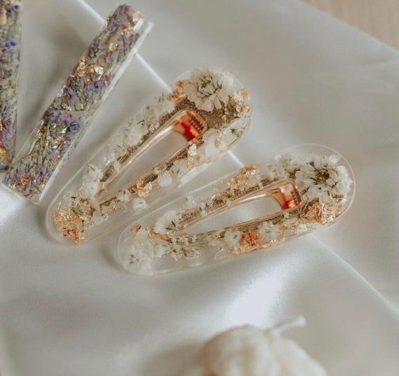 Real flower in resin hair barrettes 9 Pressed Flower Resin Barrette Hair Clip ideas to save  main image 2