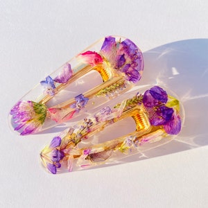 Handmade Resin Hair Clips with real handpicked dried flowers