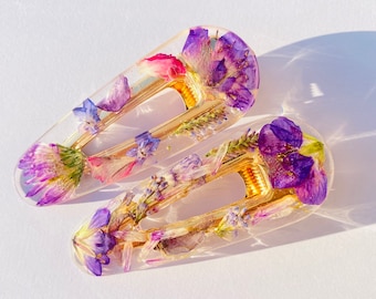 Handmade Resin Hair Clips with real handpicked dried flowers