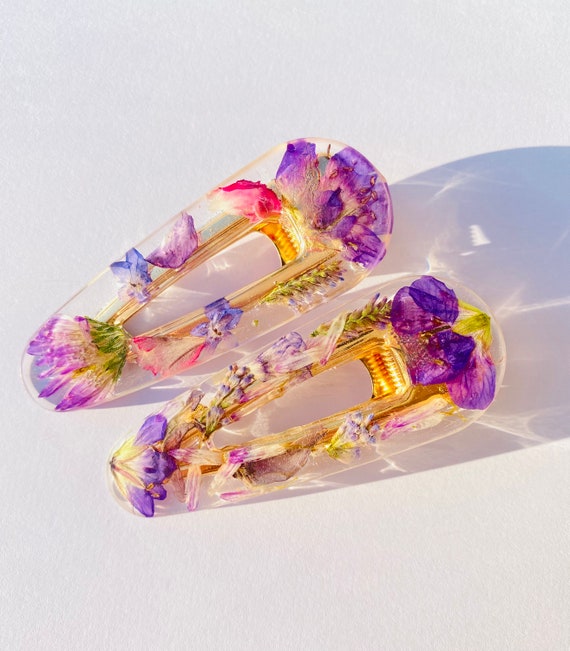 Real flower in resin hair barrettes 9 Pressed Flower Resin Barrette Hair Clip ideas to save  main image 3