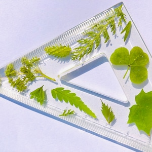 Règle triangulaire carrée en résine faite à la main avec de vraies fleurs