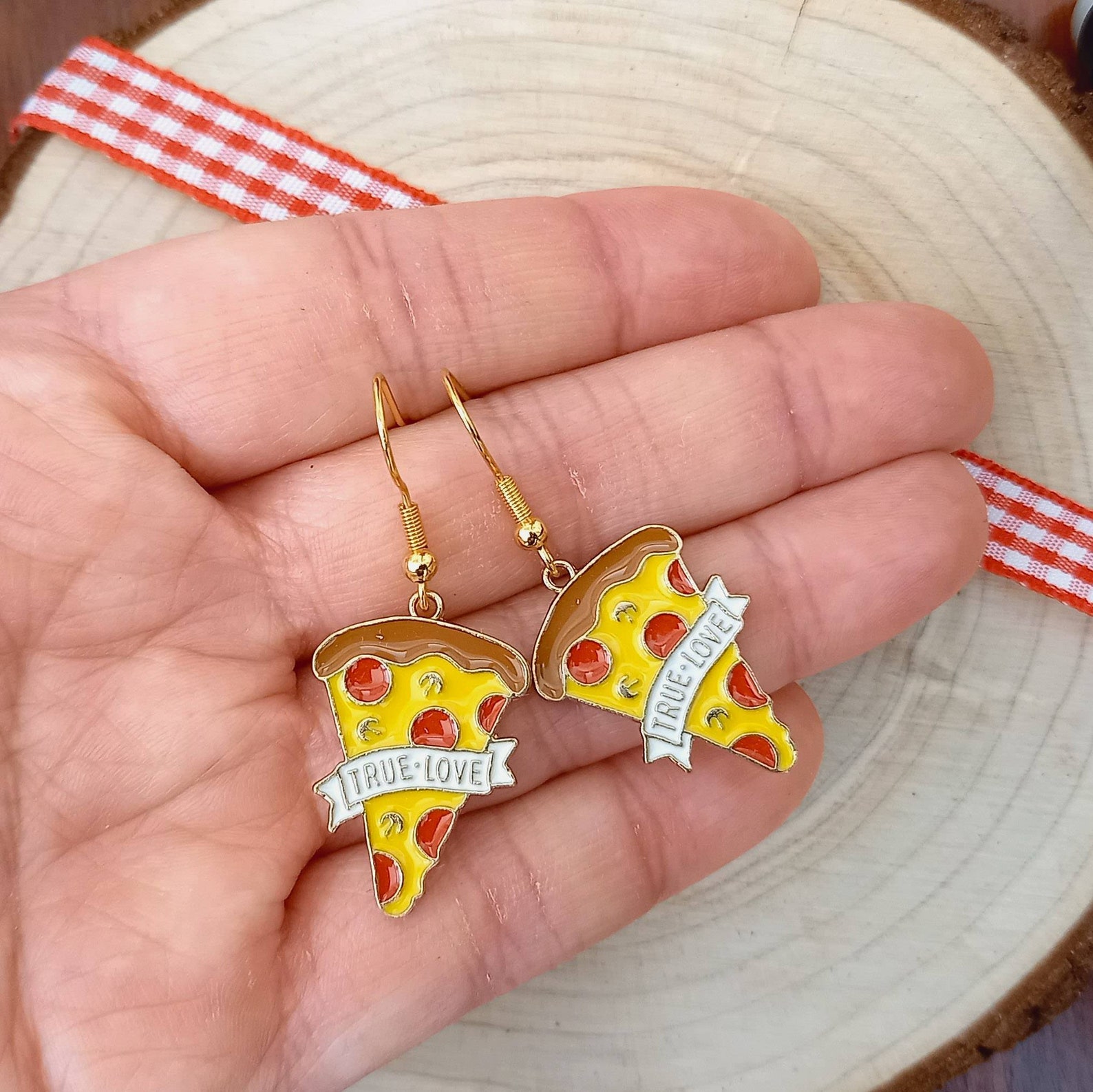 Pizza Earrings Gold Plated Earring Hooks Pepperoni Pizza Etsy