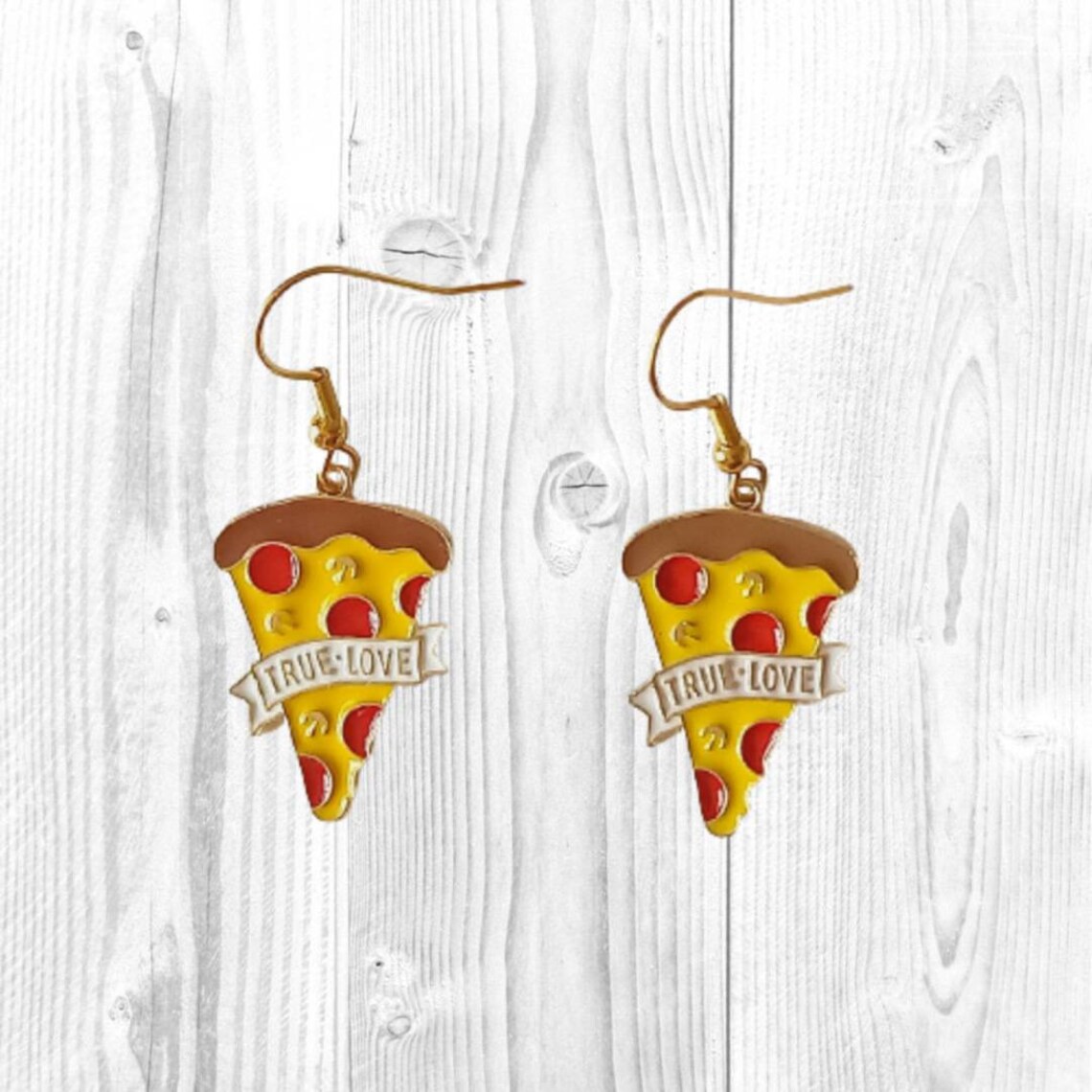 Pizza Earrings Gold Plated Earring Hooks Pepperoni Pizza Etsy