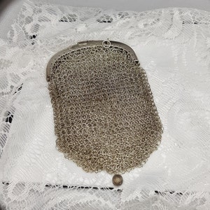 Ösentäschchen, Geldbörse, Chatelaine echt Silber punziert, um 1900, Seltenheit: mit 3 Fächern!