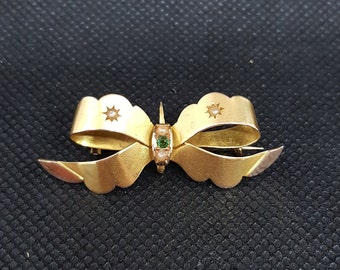 Broche Ancienne Grand Nœud Doré XIXe Siècle - Bijou Vintage Français