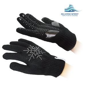 Gel Padded Anti-Slip Skating Gripper Gloves with Rhinestone Snowflakes, Stretchy Warm Kids Adults Sparkles