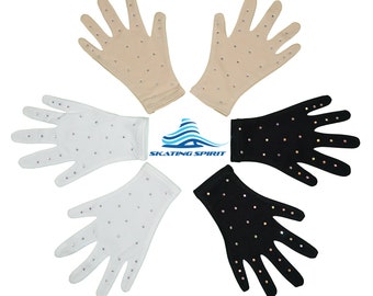 Figure Skating Dancing Competition Gloves for performance or tests (1 pair) fleece lined fabric rhinestone decoration