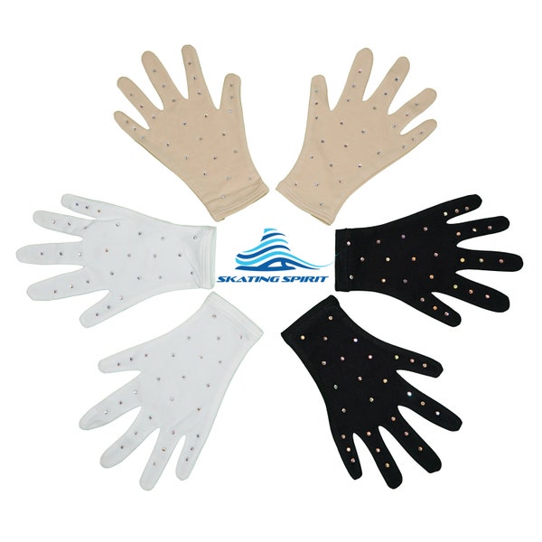 Figure Skating Dancing Competition Gloves for performance or tests (1 pair) fleece lined fabric rhinestone decoration
