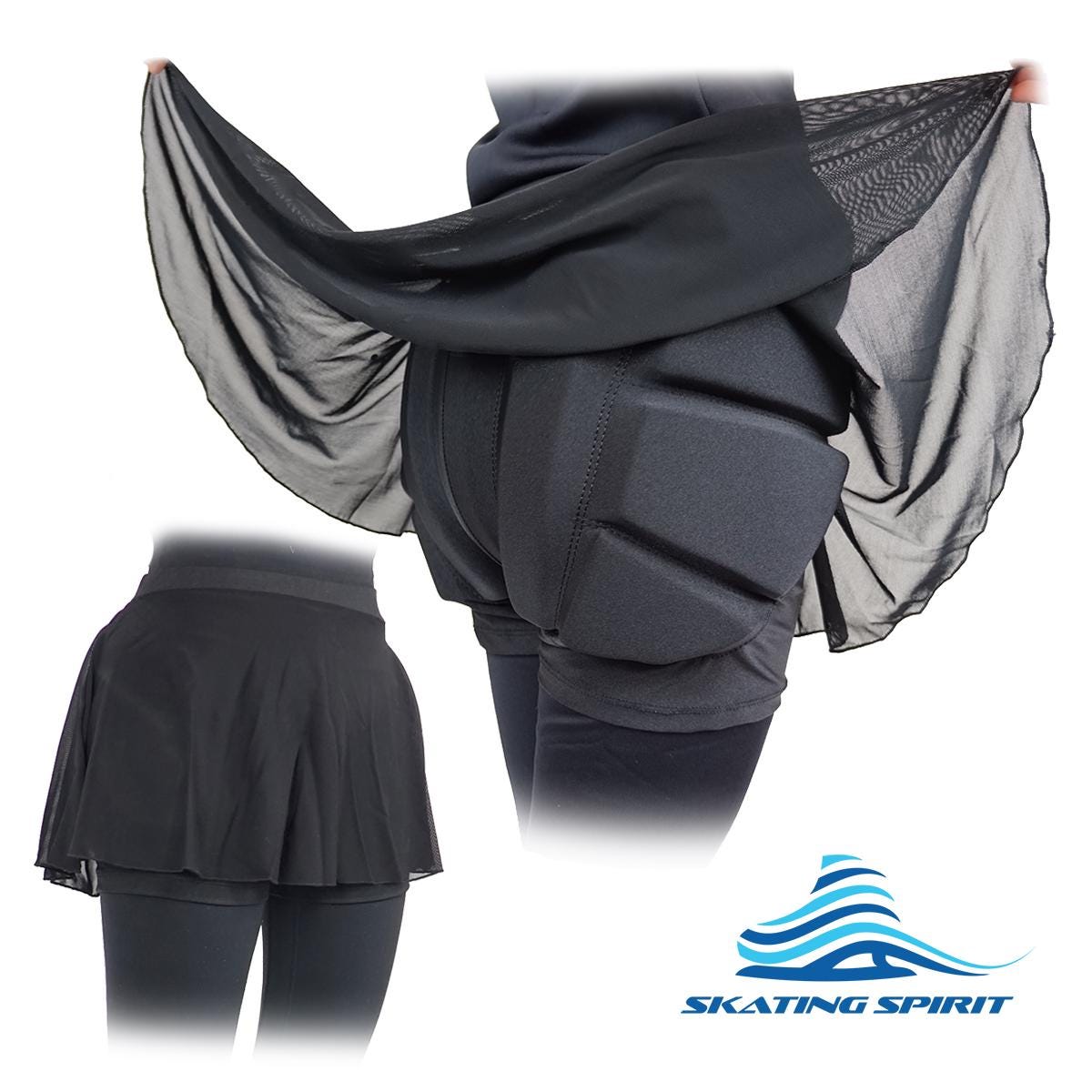 Padded Shorts Protective Crash Pants Built-in Mash Skirt Covering Tailbone Hip Butt Pads for Ice Figure Skating Roller Skating Snowboarding