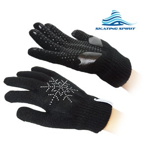 Gel Padded Anti-Slip Skating Gripper Gloves with Rhinestone Snowflakes, Stretchy Warm Kids Adults Sparkles