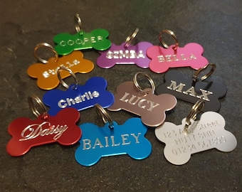Quality Engraved Dog Tag, Pet ID Tags, Free Personalised Engraving & Split Ring, Dog Collar, Bone