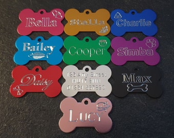 Quality Engraved Dog Tag, Pet ID Tags, Free Personalised Engraving & Split Ring, Dog Collar, Bone