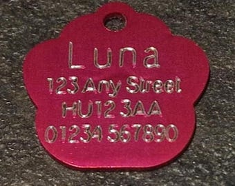Engraved Paw Pet ID Tag, Anodized Aluminum, Personalized