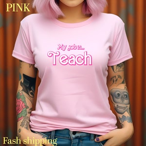 My Job is Teach Shirt, Pink Teacher Shirts, Trendy Teacher T Shirt, Retro Back to school, Teacher Appreciation, Checkered Teacher Tee, T734