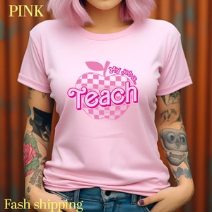 My Job is Teach Shirt, 3D Text Printer Pink Teacher Shirts, Trendy Teacher T Shirt, Retro Back to school, Teacher Appreciation, T803