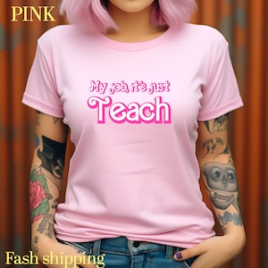 My Job is Just Teach Shirt, Pink Teacher Shirt, Trendy Teacher Shirt, Retro Back to school, Checkered Teacher Tee, Gifts For Teacher, T735