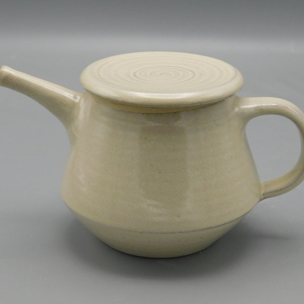 Theepot stoneware handwerk handmade wit/creme