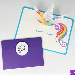 Carte pop-up Rainbow Unicorn et enveloppe SVG pour Cricut