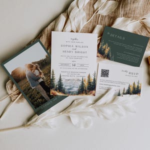 Mountain Forest Wedding Invitation Suite, Pine Tree Invite, (Digital Download, Fall Autumn, Colorado Wedding, SOPHIA