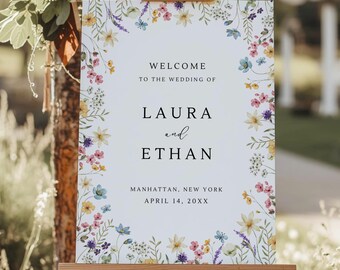 Wildflower Wedding Welcome Sign Template, Floral Welcome Sign Template, Spring Welcome Sign, Colorful Wildflowers, LAURA