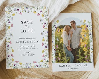 Wildflower Save The Date Cards Template, Editable Floral Save The Date, Spring Floral Wedding Invite Canva Editable Digital Download, LAUREL