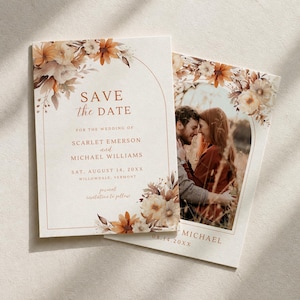 Boho Floral Save the Date Template, Rustic Save the Date Invite, Burnt Orange Save the Date Card, Fall Wedding, SCARLET