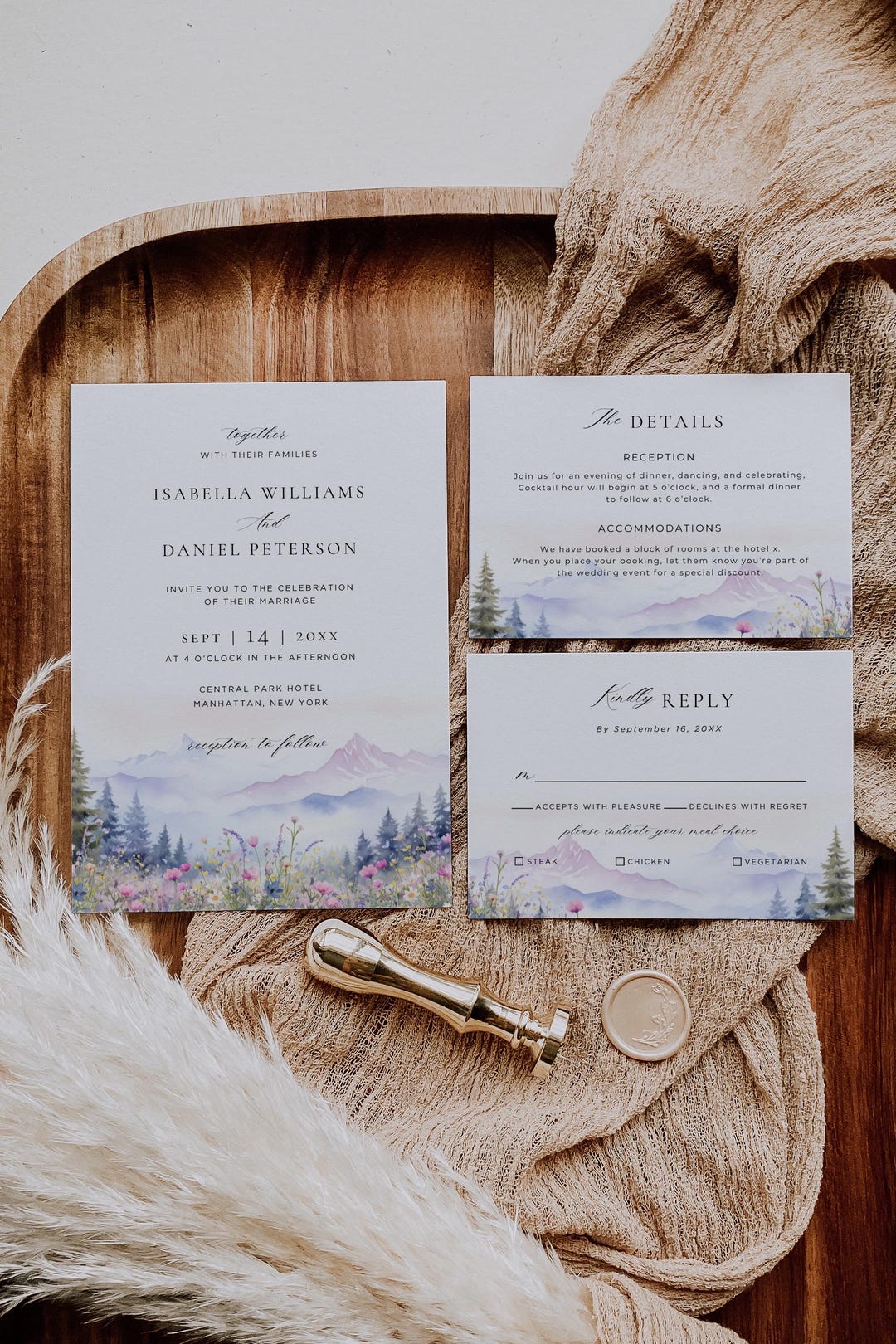 Spring Mountain Wedding Invitation Set, Nature Wedding Invite Suite ...