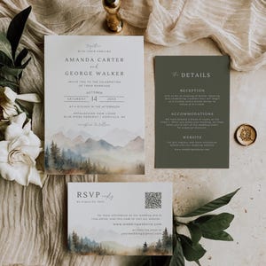 Suite de Modèles d'Invitation de Mariage en Montagne, Ensemble d'Invitations de Mariage en Forêt, Invitation de Mariage Bohème, AMANDA