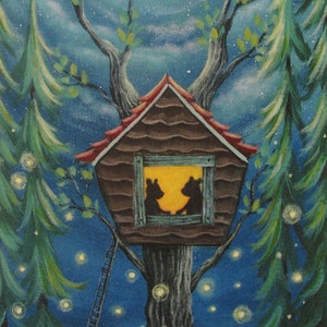 Kids Treehouse wall decor, baby nursery bear print, woodland themed kids room decor, kid&#39;s bedroom wall art,painting for kid&#39;s room decor