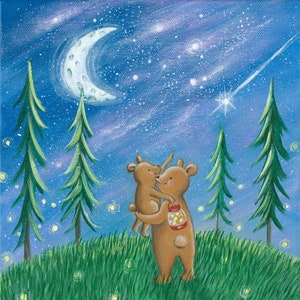 Catching Fireflies and Shooting Stars downloadable digital print, bear print for kid&#39;s room, outdoorsy print, bear print for baby nursery
