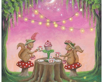 Tea Time Tea Party, tea party print for kids room, tea party wall art for baby nursery, woodland themed baby nursery wall art