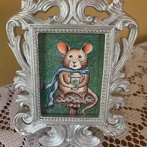 Mouse drinking Coffee Illustration, Mouse Art , Coffee Art, Woodland Art