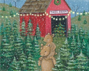 Time to Pick out a Christmas Tree downloadable digital print, Bear art print for childrens room, Christmas print, bear print for Christmas