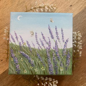 Lavender field, original lavender painting, flower painting, purple flowers, small lavender painting, gift