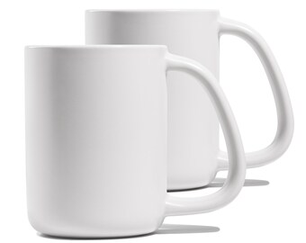 CURVD® 12 oz Coffee Mugs - Ergonomic Design, 100% Chemical-Free Ceramic, Dishwasher & Microwave Safe, Matte White Set of 2