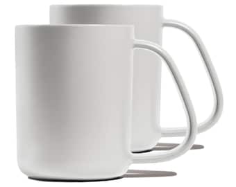 CURVD® 18 oz Coffee Mugs - Ergonomic Design, 100% Chemical-Free Ceramic, Dishwasher & Microwave Safe, Matte White Set of 2