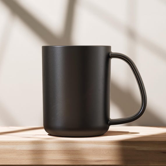 CURVD Ergonomic Coffee Mug: Matte Black & Blue Ceramic, Large Handle - Etsy