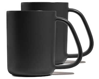 CURVD Ergonomic Coffee Mugs: Matte Black Ceramic Set of 2 - Etsy