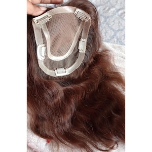 18インチ ブラウン スカルプトッパー 女性用 - フリーパーツ ナチュラルベース 人毛ヘアピース 薄型レミーヘア ナチュラルなスカルプトッパー